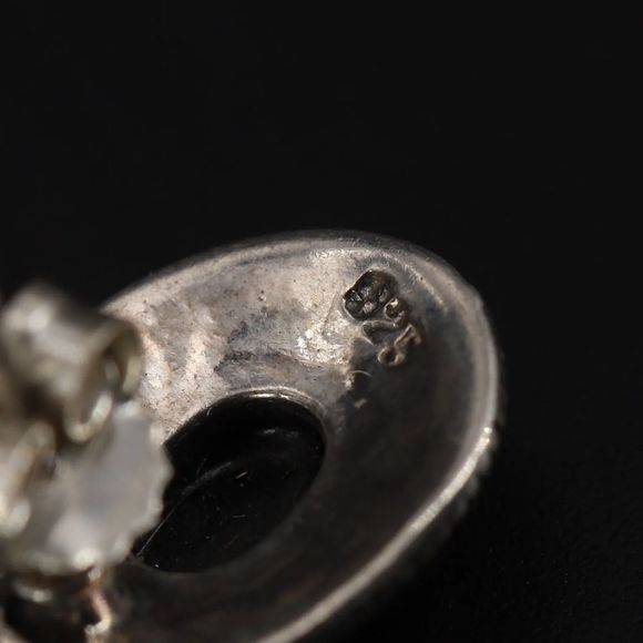 Onyx Marcasite Sterling Silver Post Stud Earrings - Picture 5 of 7